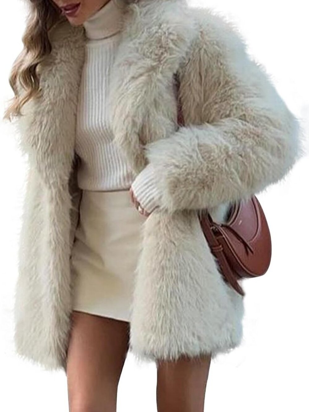 Cozy Faux Fur Coat - Mid-Length Warm Winter Fluffy Jacket for Women